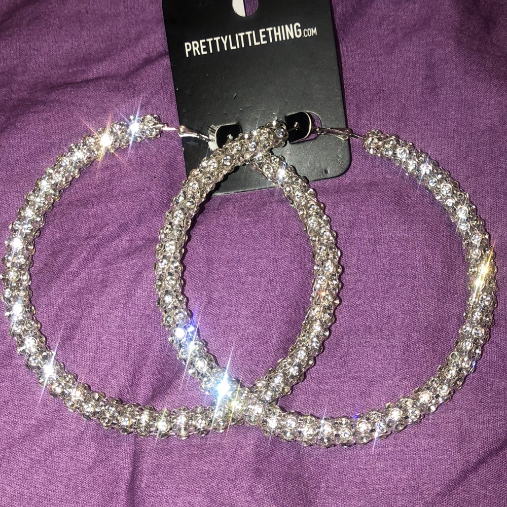 Silver Diamante Studded Larger Hoops